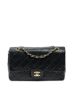 Chanel Quilted Double Flap Bag Black Lambskin Leather